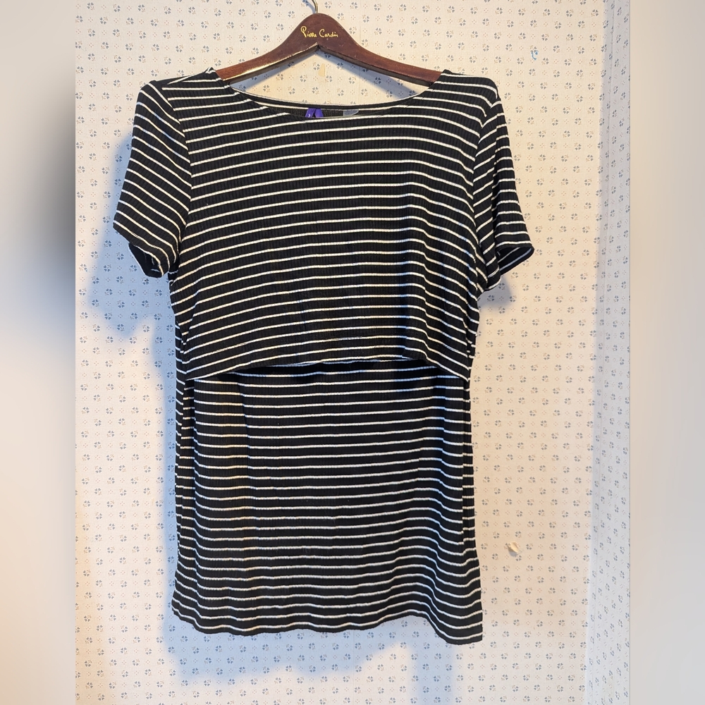 Seraphine Black and White Striped Maternity/Nursing Top